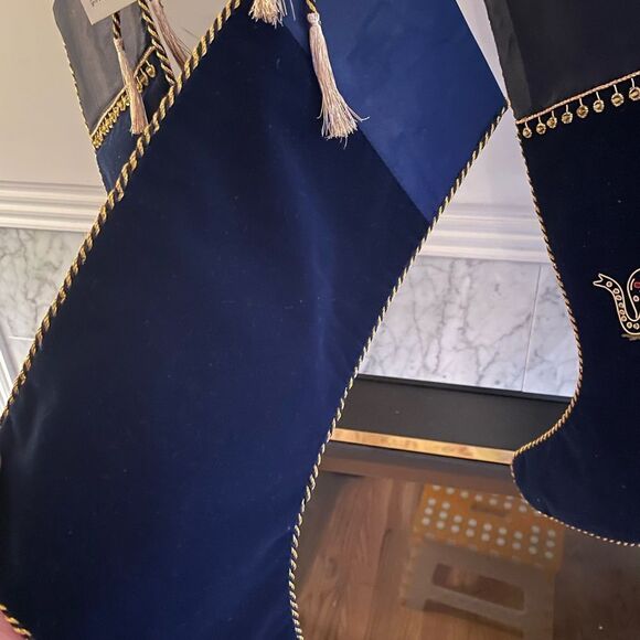Ten Thousand Villages Beaded Elephant Velour Dark Blue and Gold Stockings x 4 - Picture 12 of 15